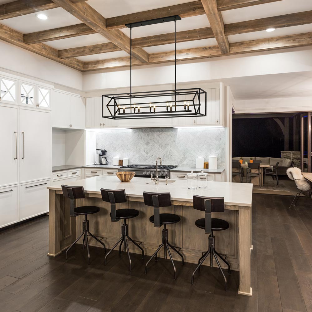Euclid Linear Chandelier in kitchen.
