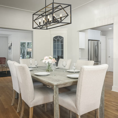 Euclid Linear Chandelier in dining room.