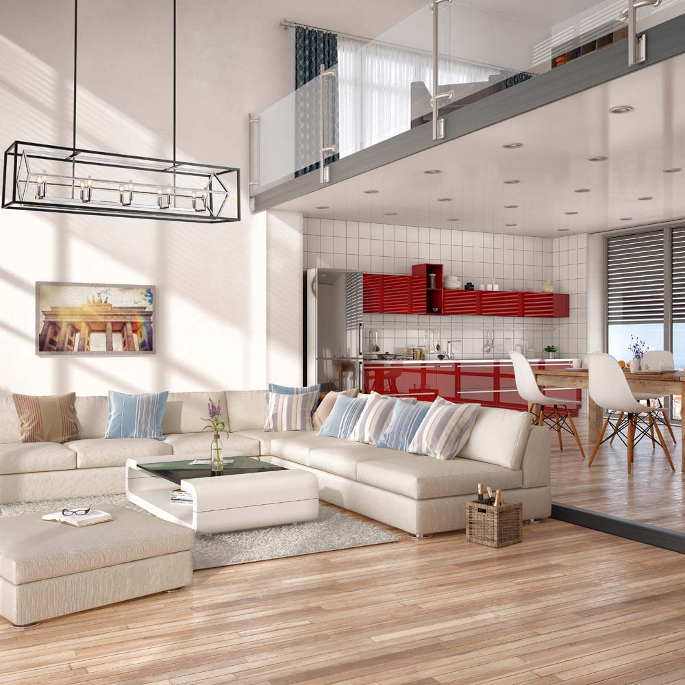 Euclid Linear Chandelier in living room.