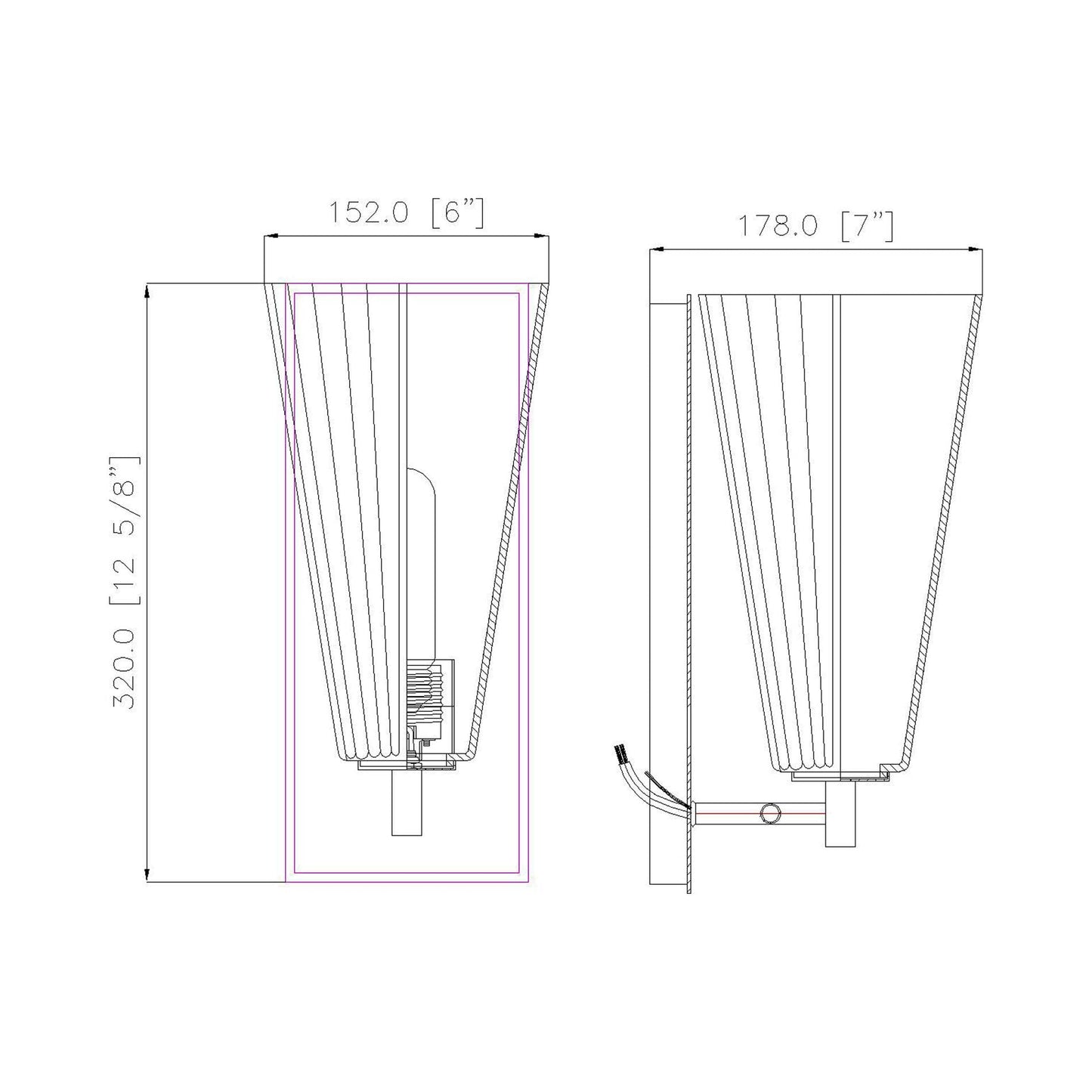 Farrell Bath Vanity Light - line drawing.