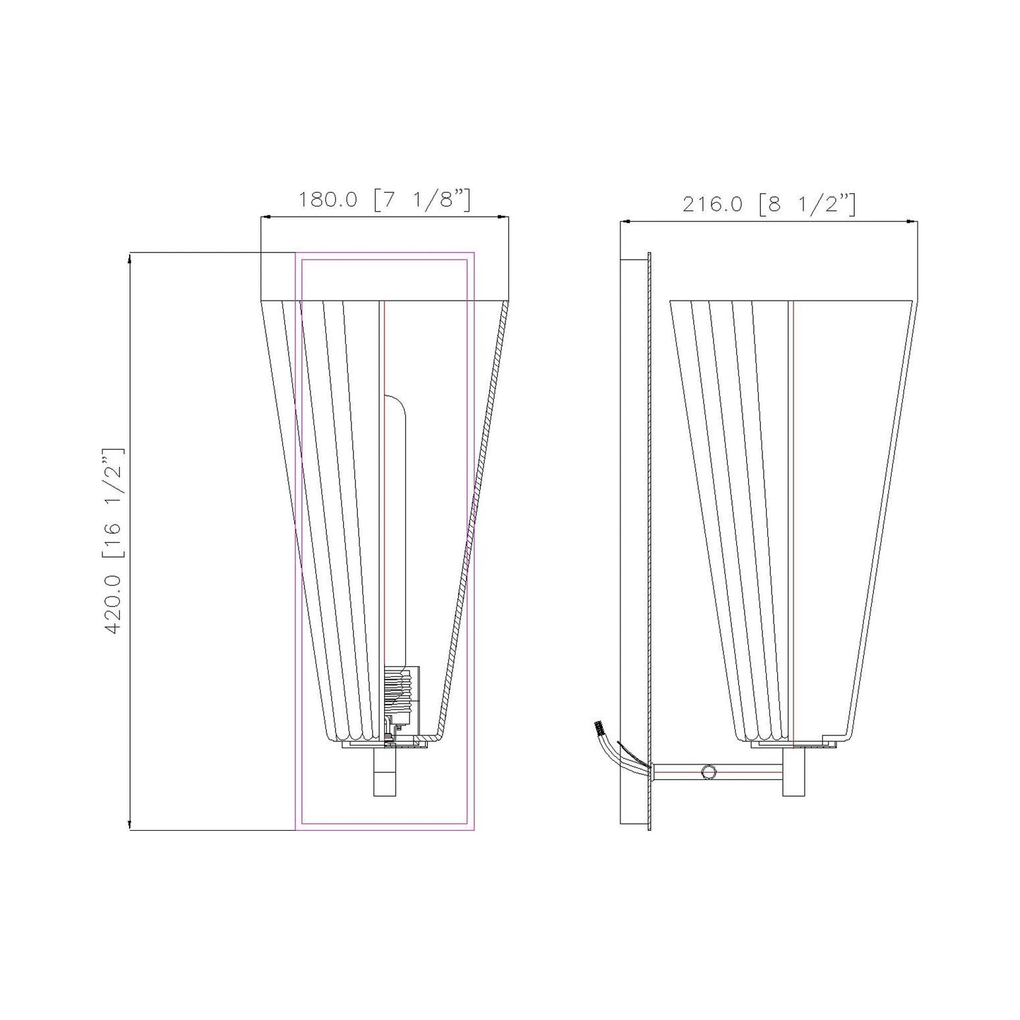 Farrell Bath Vanity Light - line drawing.