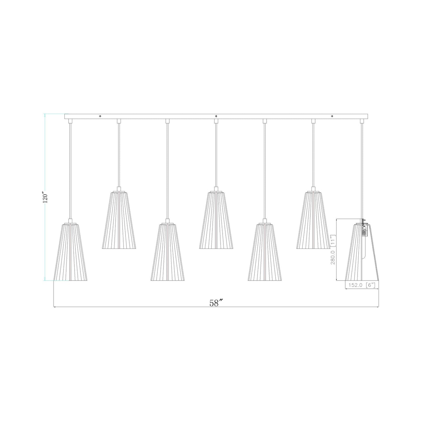 Farrell Linear Chandelier - line drawing.