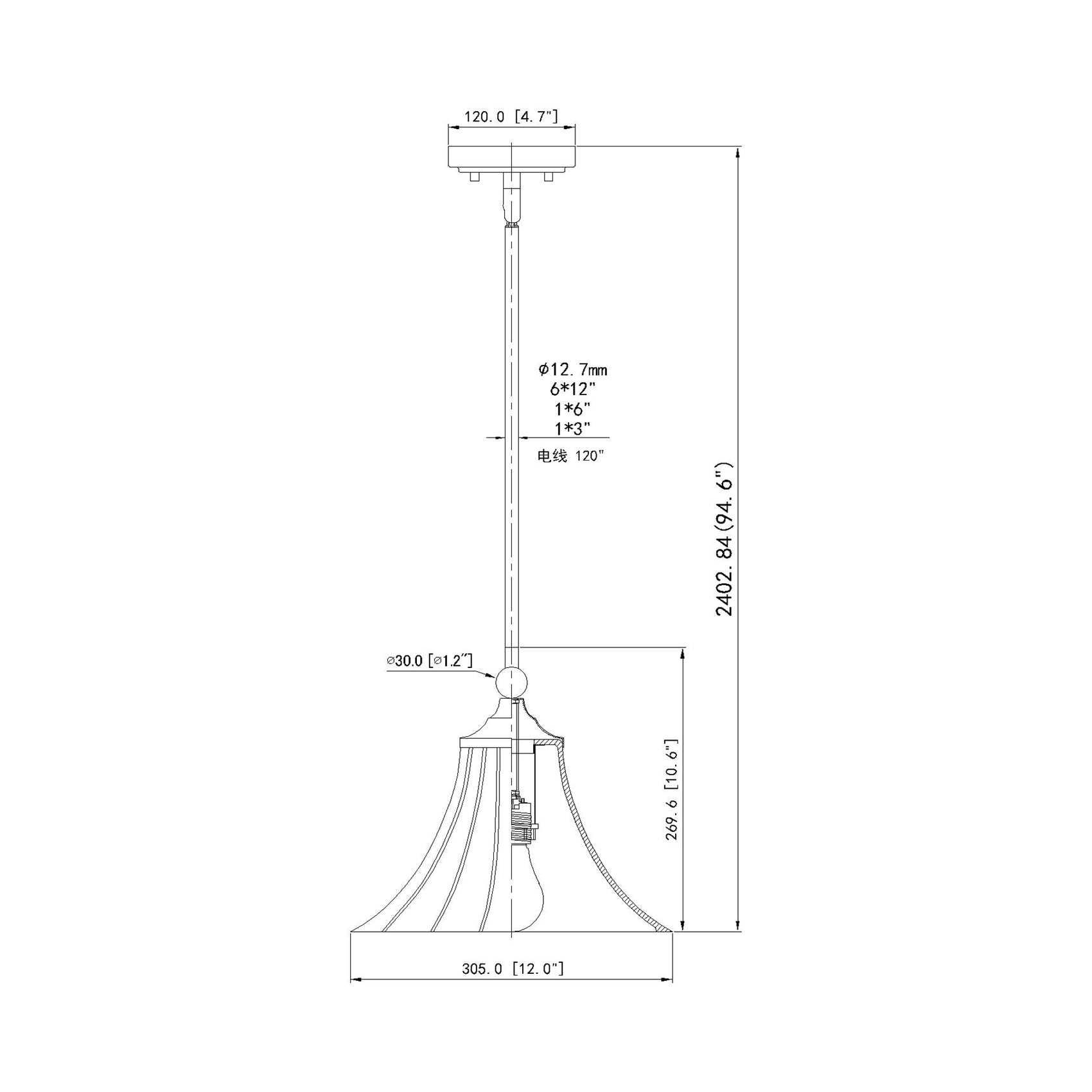 Fleur Pendant Light - line drawing.