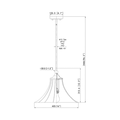 Fleur Pendant Light - line drawing.