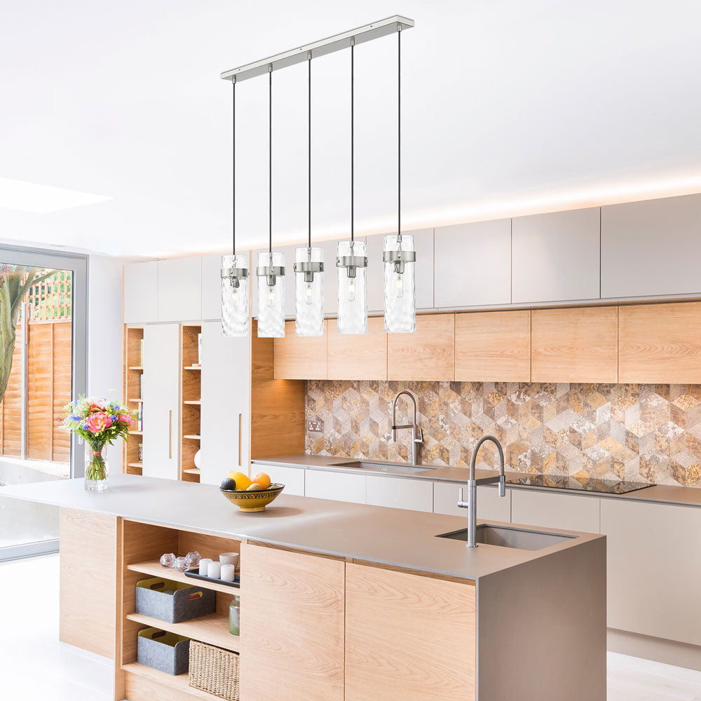 Fontaine Linear Chandelier in kitchen.