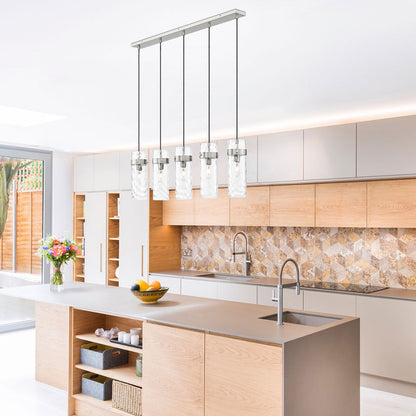 Fontaine Linear Chandelier in kitchen.