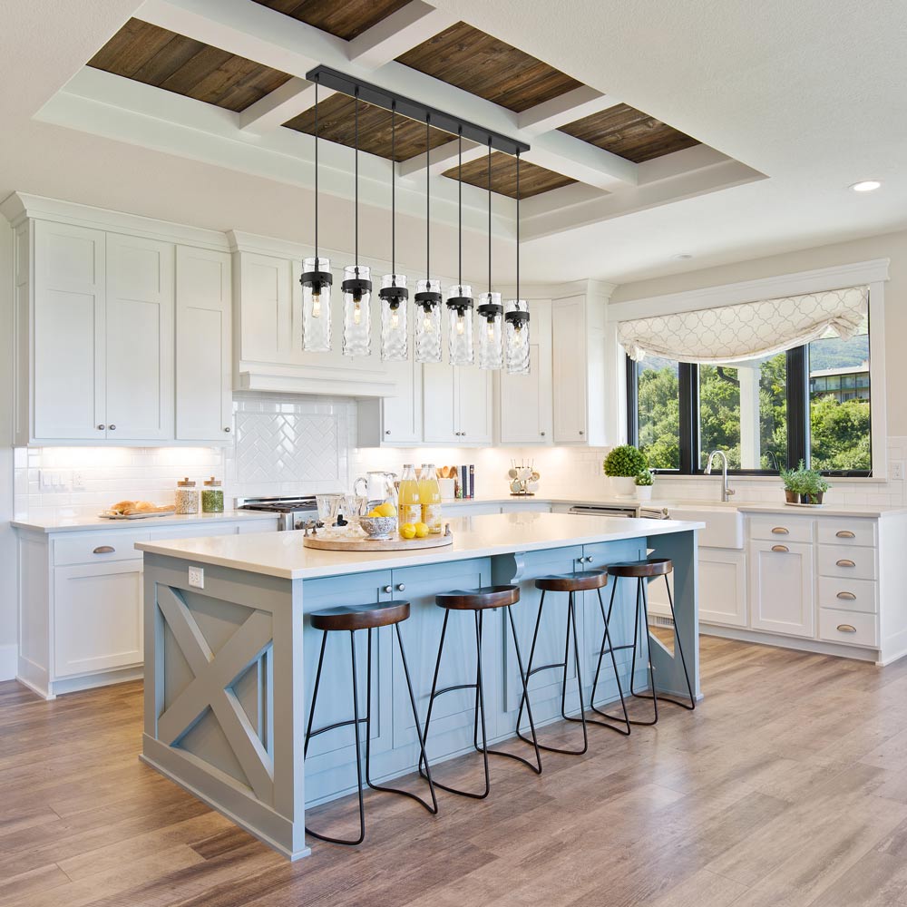 Fontaine Linear Chandelier in kitchen.