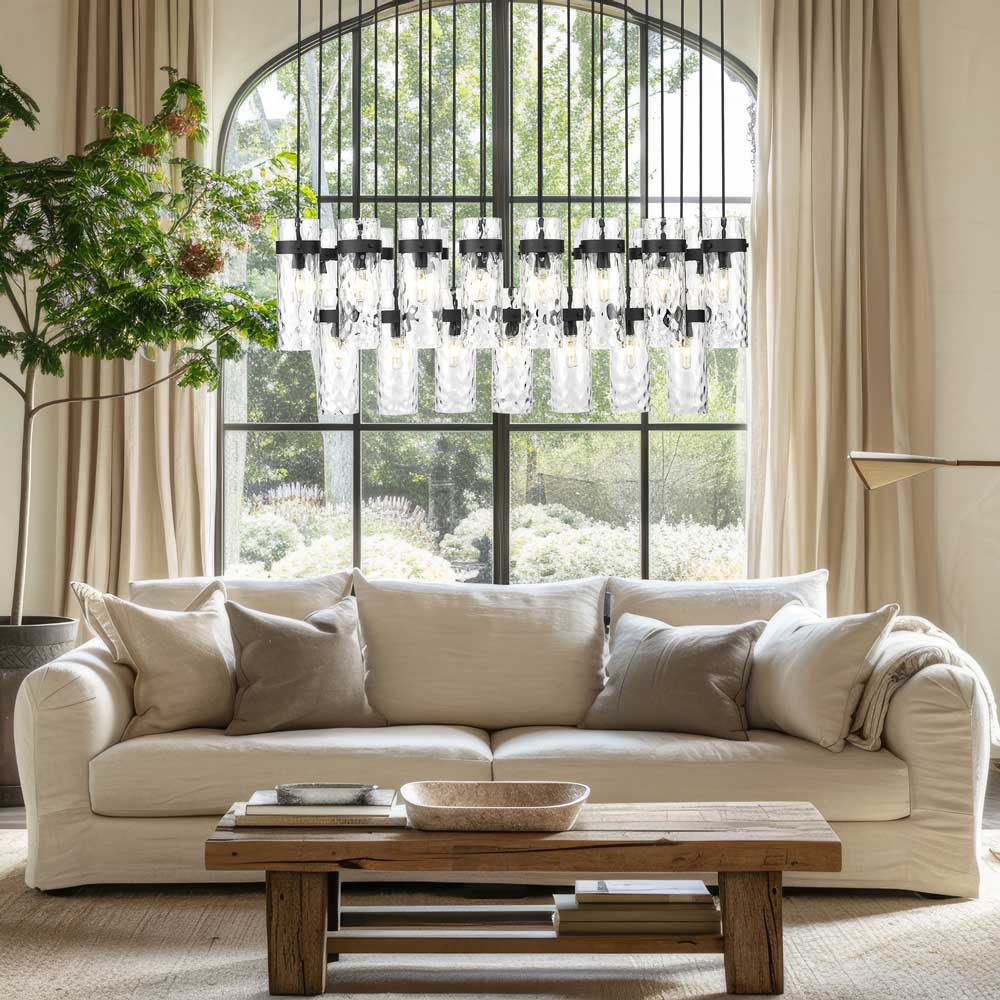 Fontaine Linear Chandelier in living room.