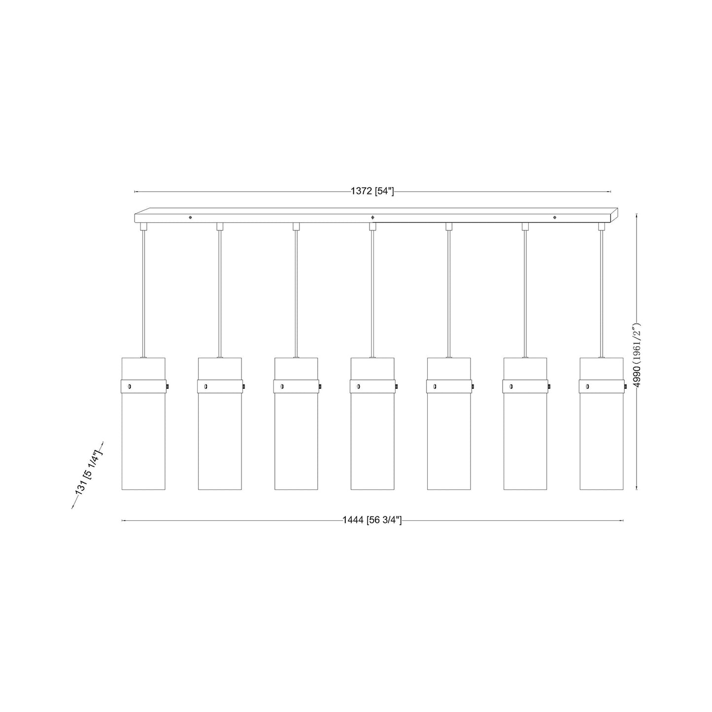 Fontaine Linear Chandelier - line drawing.