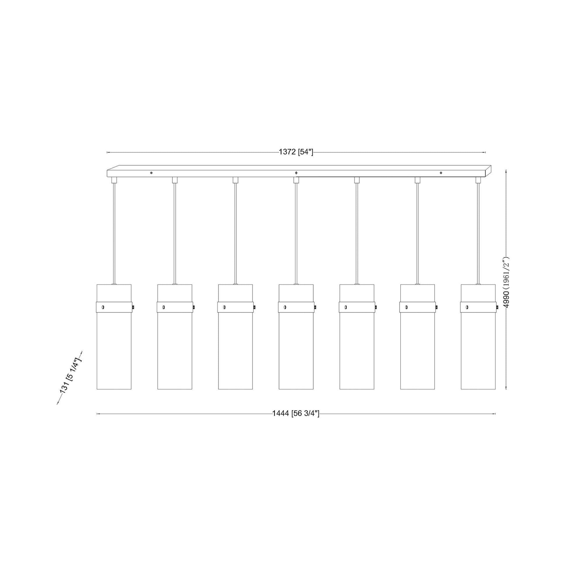 Fontaine Linear Chandelier - line drawing.