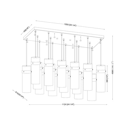 Fontaine Linear Chandelier - line drawing.