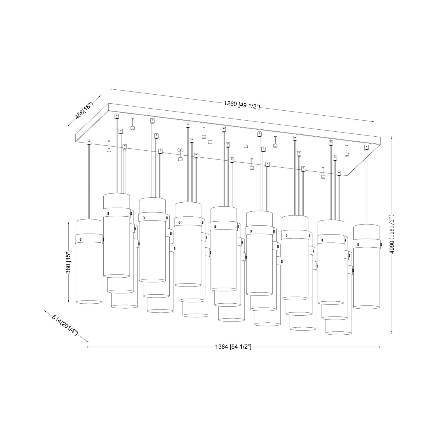 Fontaine Linear Chandelier - line drawing.