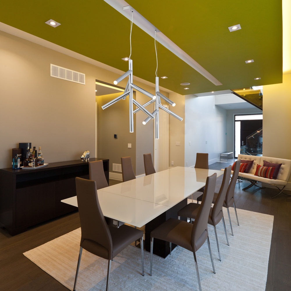 Forest 917 Linear LED Chandelier in dining room.
