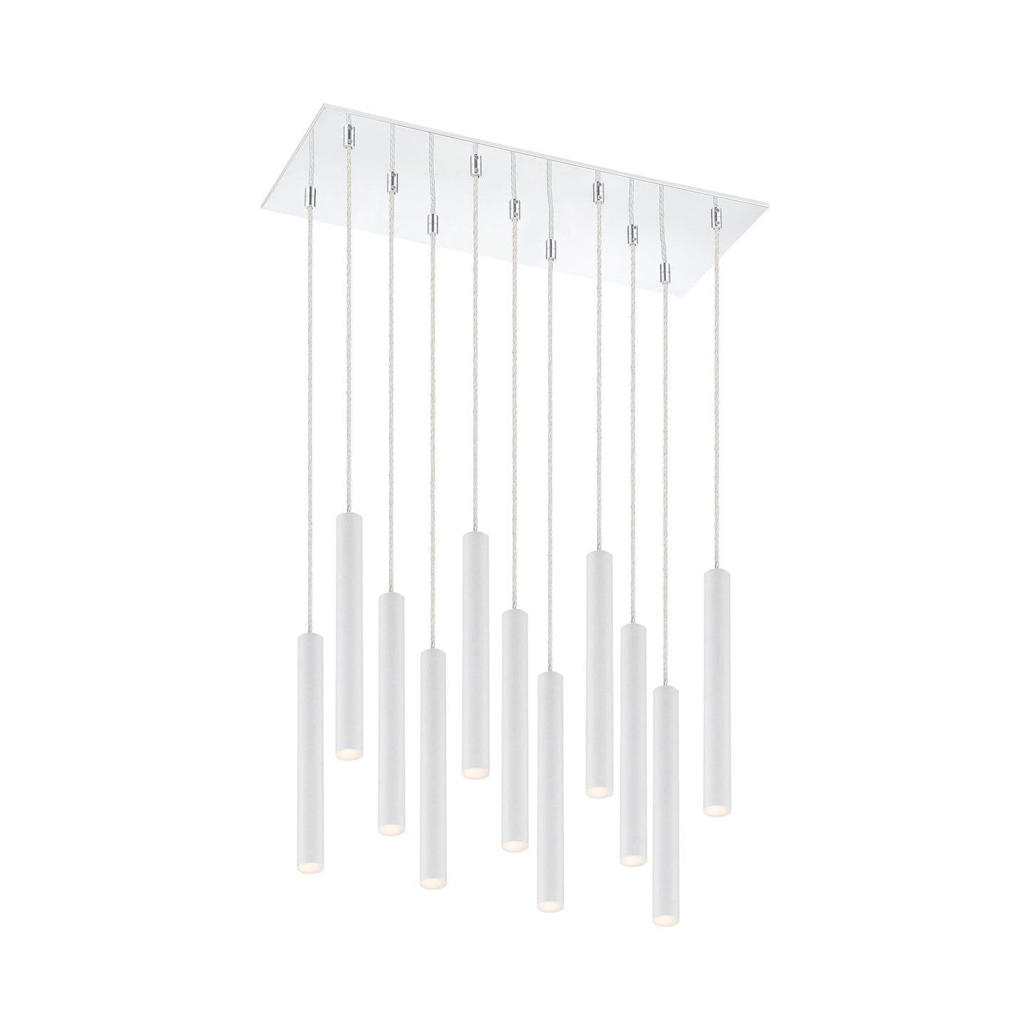Forest LED Rectangle Chandelier in Chrome/Matte White (11-Light/12-Inch).