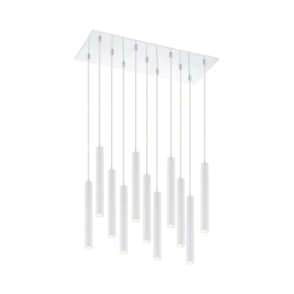Forest LED Rectangle Chandelier in Chrome/Matte White (11-Light/12-Inch).