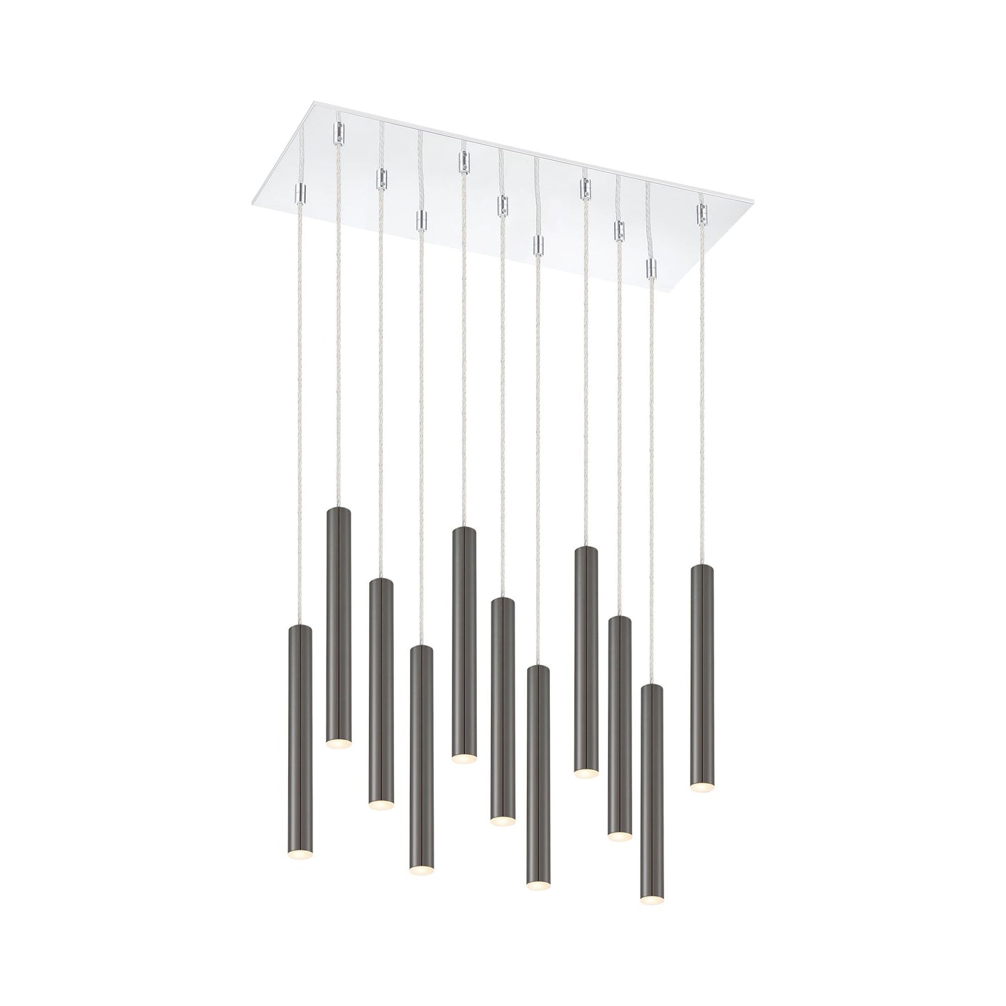 Forest LED Rectangle Chandelier in Chrome/Pearl Black (11-Light/12-Inch).