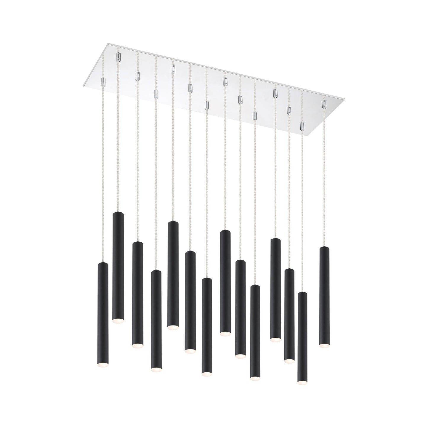 Forest LED Rectangle Chandelier in Chrome/Matte Black (14-Light/12-Inch).