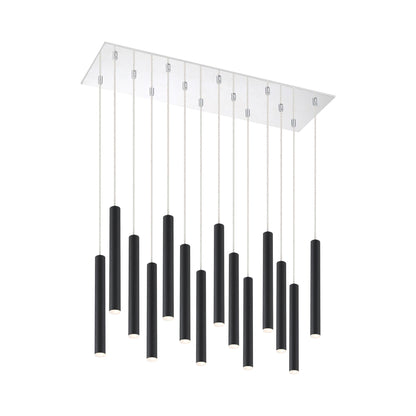 Forest LED Rectangle Chandelier in Chrome/Matte Black (14-Light/12-Inch).
