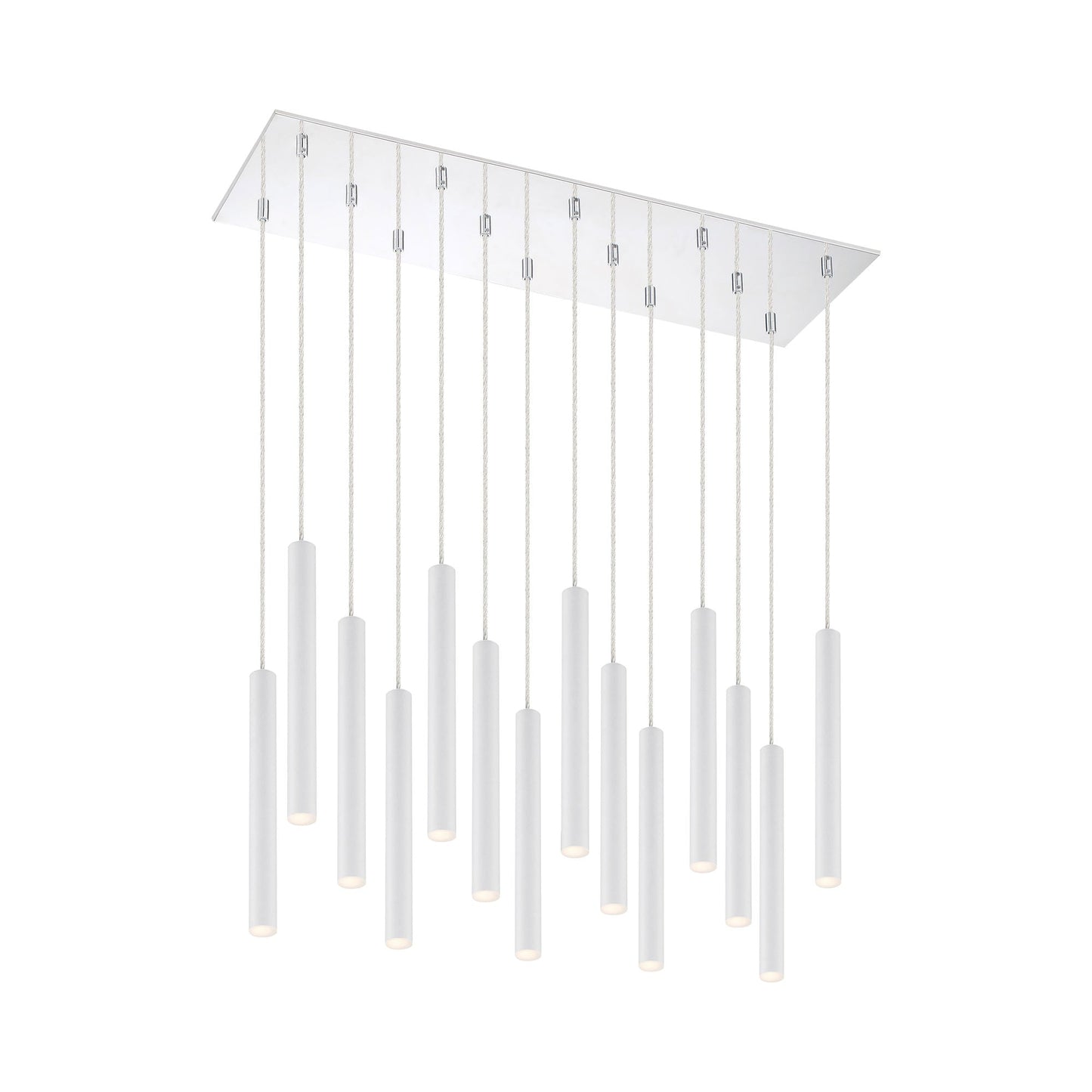 Forest LED Rectangle Chandelier in Chrome/Matte White (14-Light/12-Inch).