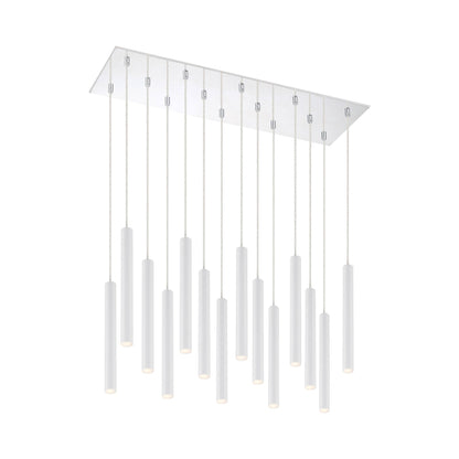 Forest LED Rectangle Chandelier in Chrome/Matte White (14-Light/12-Inch).