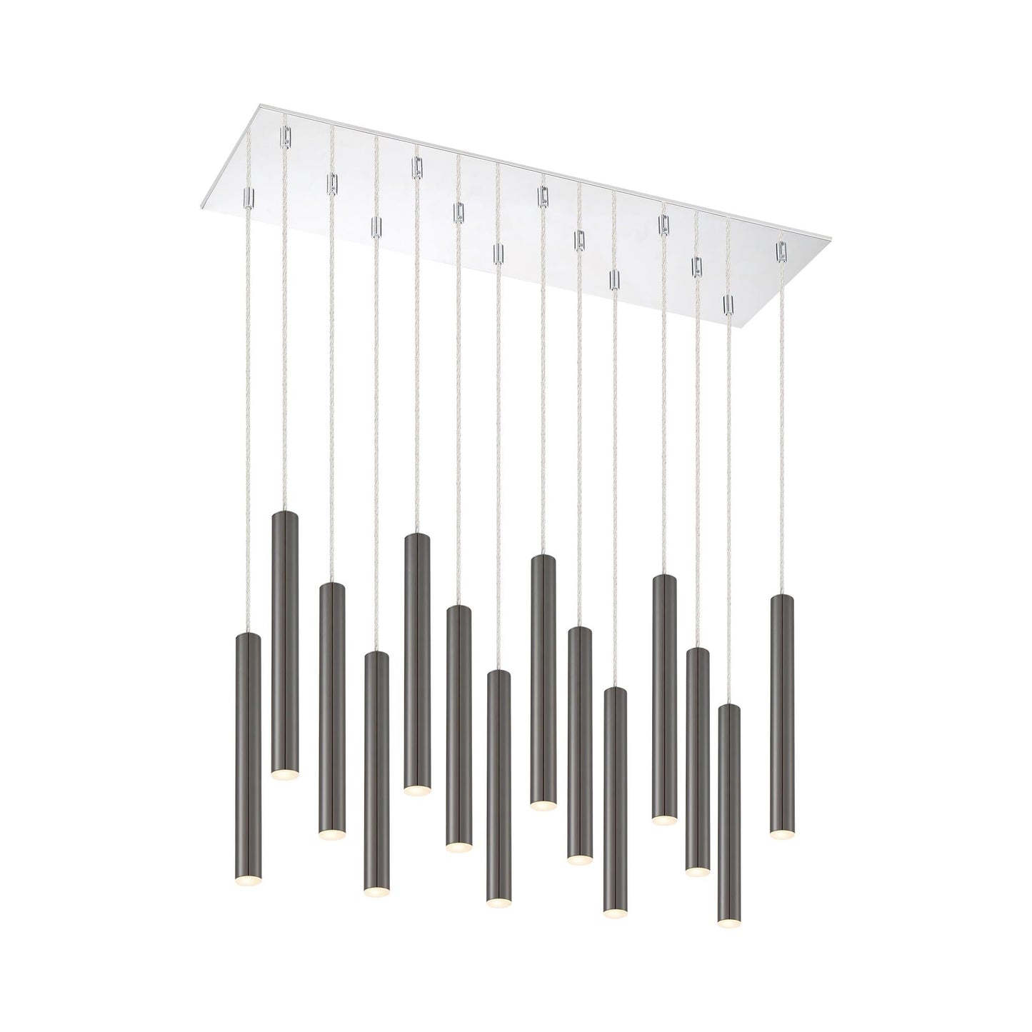 Forest LED Rectangle Chandelier in Chrome/Pearl Black (14-Light/12-Inch).