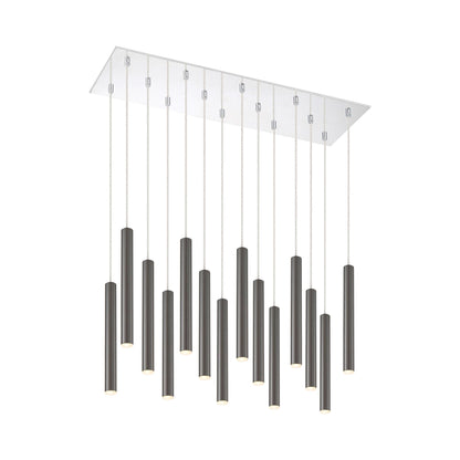 Forest LED Rectangle Chandelier in Chrome/Pearl Black (14-Light/12-Inch).