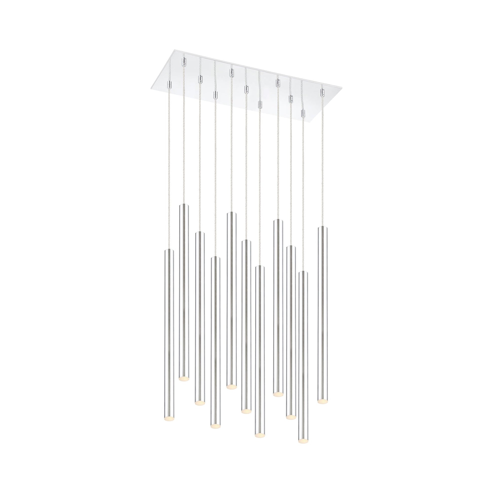 Forest LED Rectangle Chandelier in Chrome/Chrome (11-Light/24-Inch).