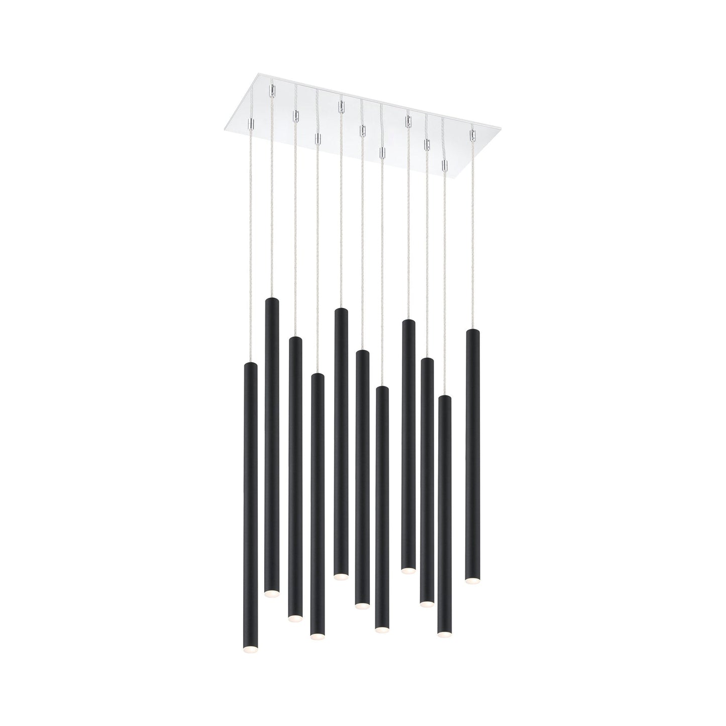 Forest LED Rectangle Chandelier in Chrome/Matte Black (11-Light/24-Inch).