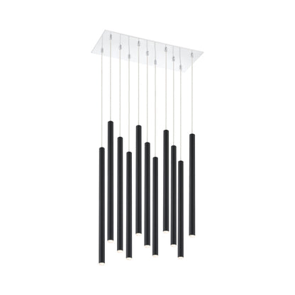 Forest LED Rectangle Chandelier in Chrome/Matte Black (11-Light/24-Inch).