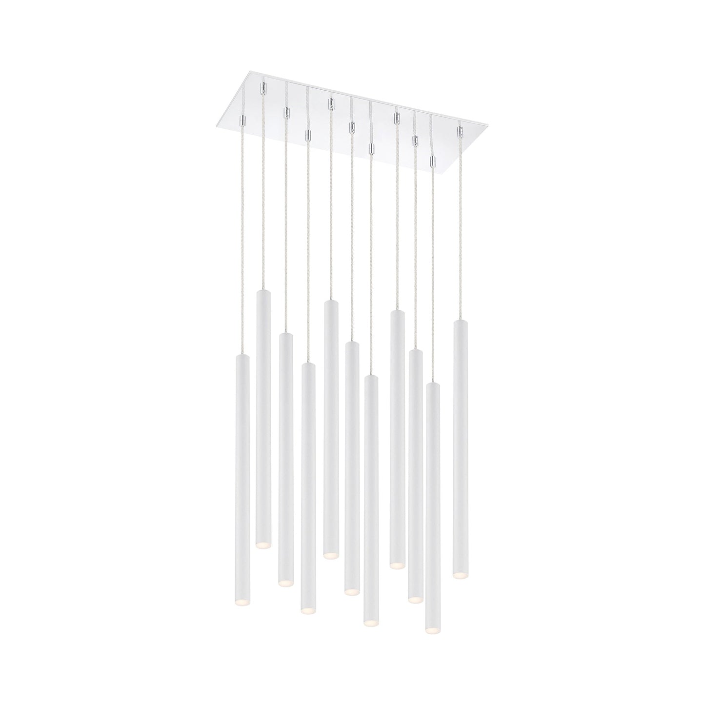Forest LED Rectangle Chandelier in Chrome/Matte White (11-Light/24-Inch).