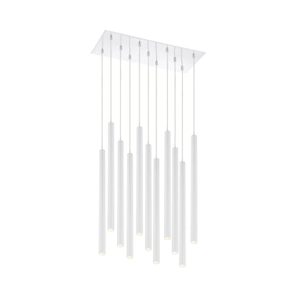 Forest LED Rectangle Chandelier in Chrome/Matte White (11-Light/24-Inch).