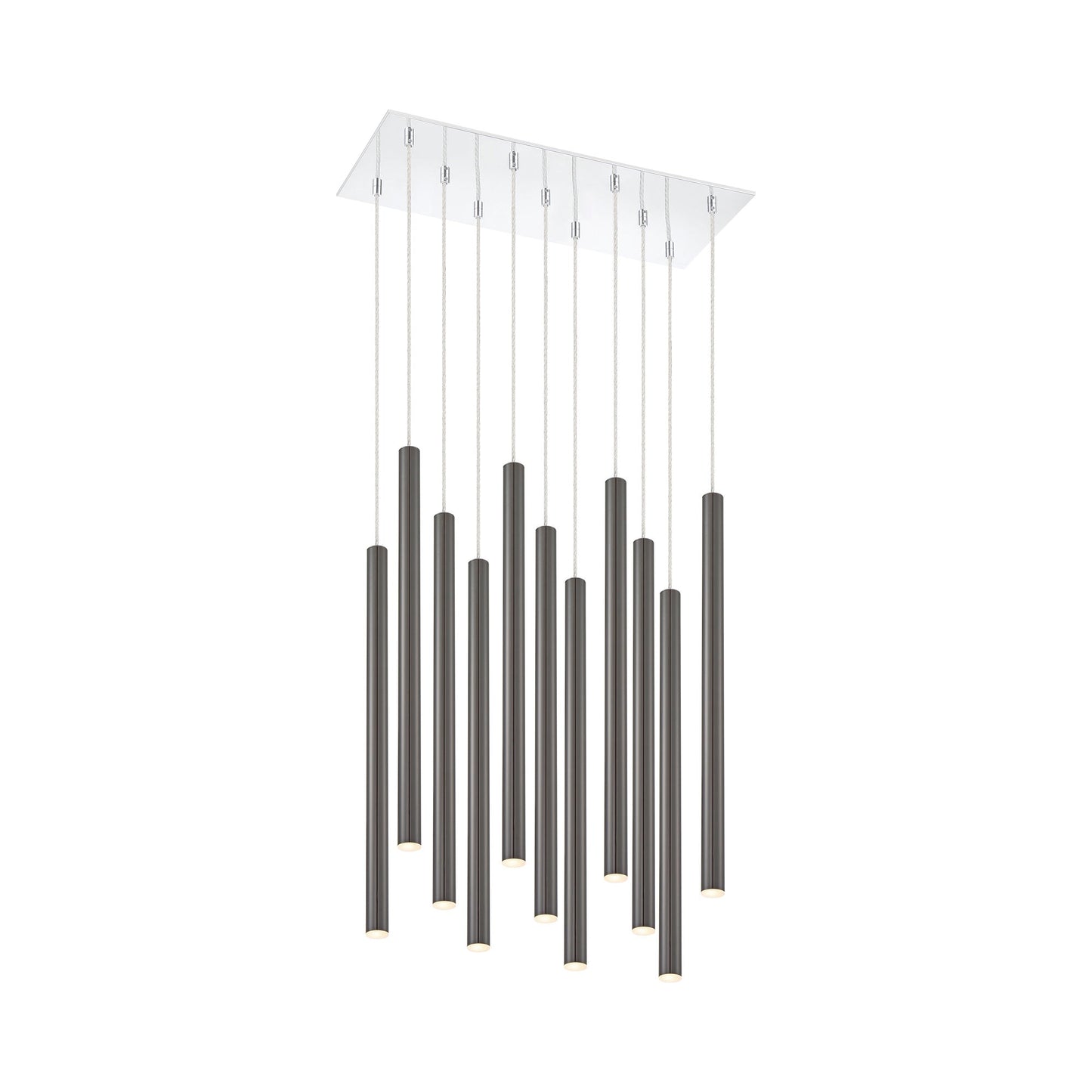 Forest LED Rectangle Chandelier in Chrome/Pearl Black (11-Light/24-Inch).