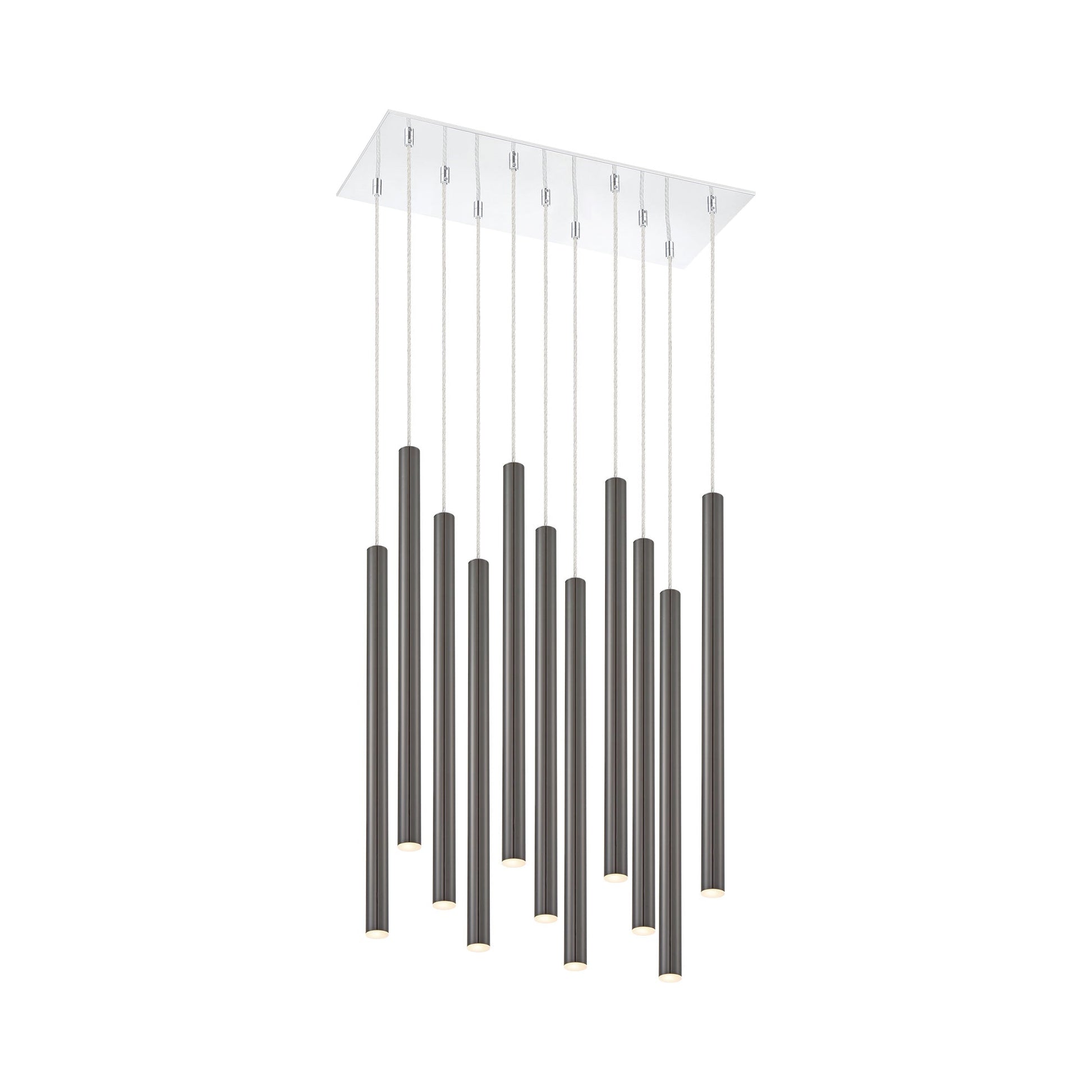 Forest LED Rectangle Chandelier in Chrome/Pearl Black (11-Light/24-Inch).