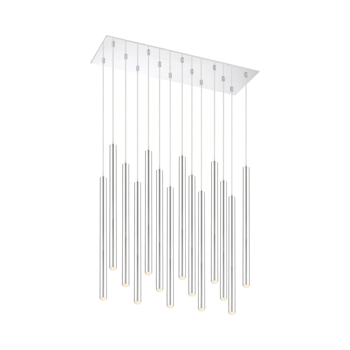 Forest LED Rectangle Chandelier in Chrome/Chrome (14-Light/24-Inch).