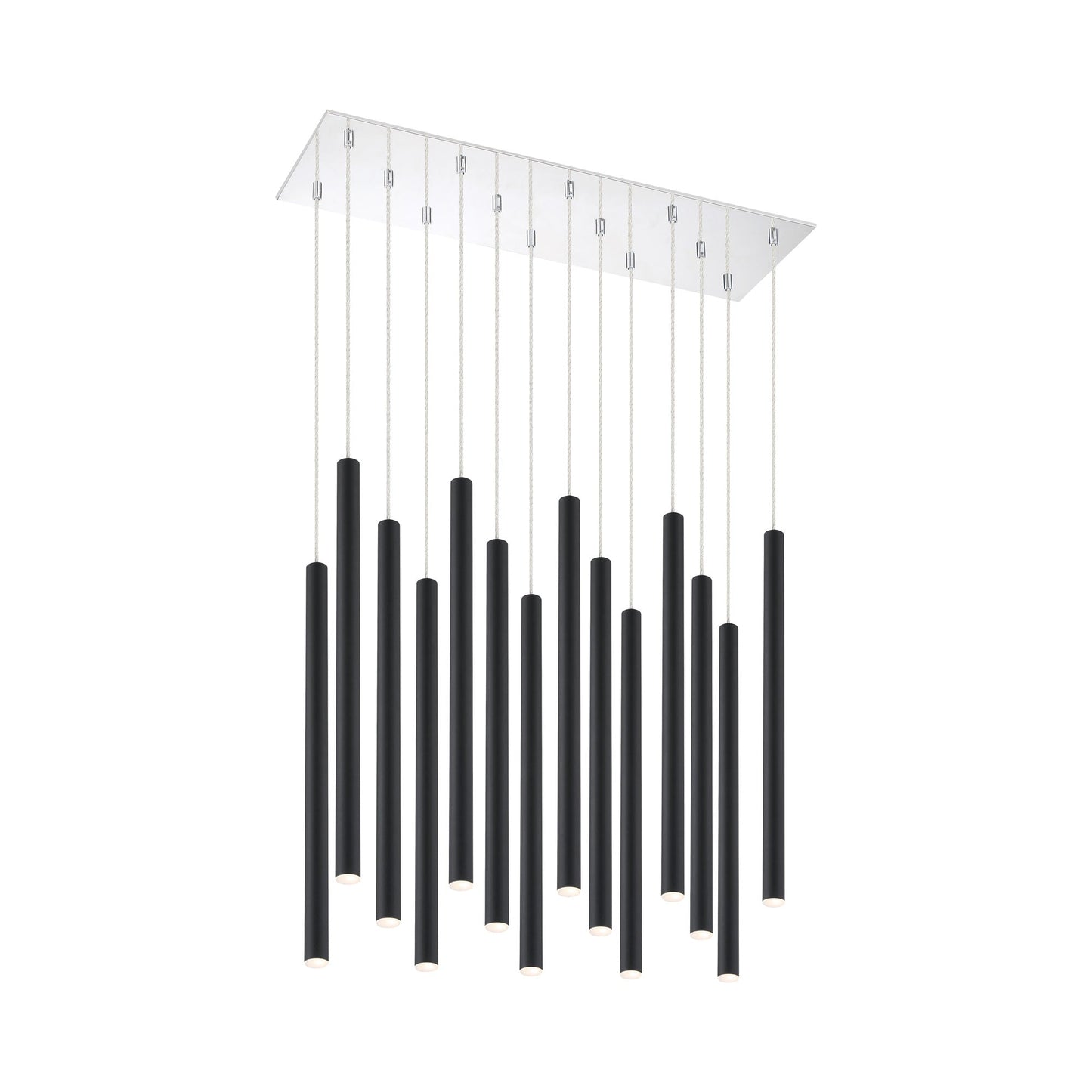 Forest LED Rectangle Chandelier in Chrome/Matte Black (14-Light/24-Inch).