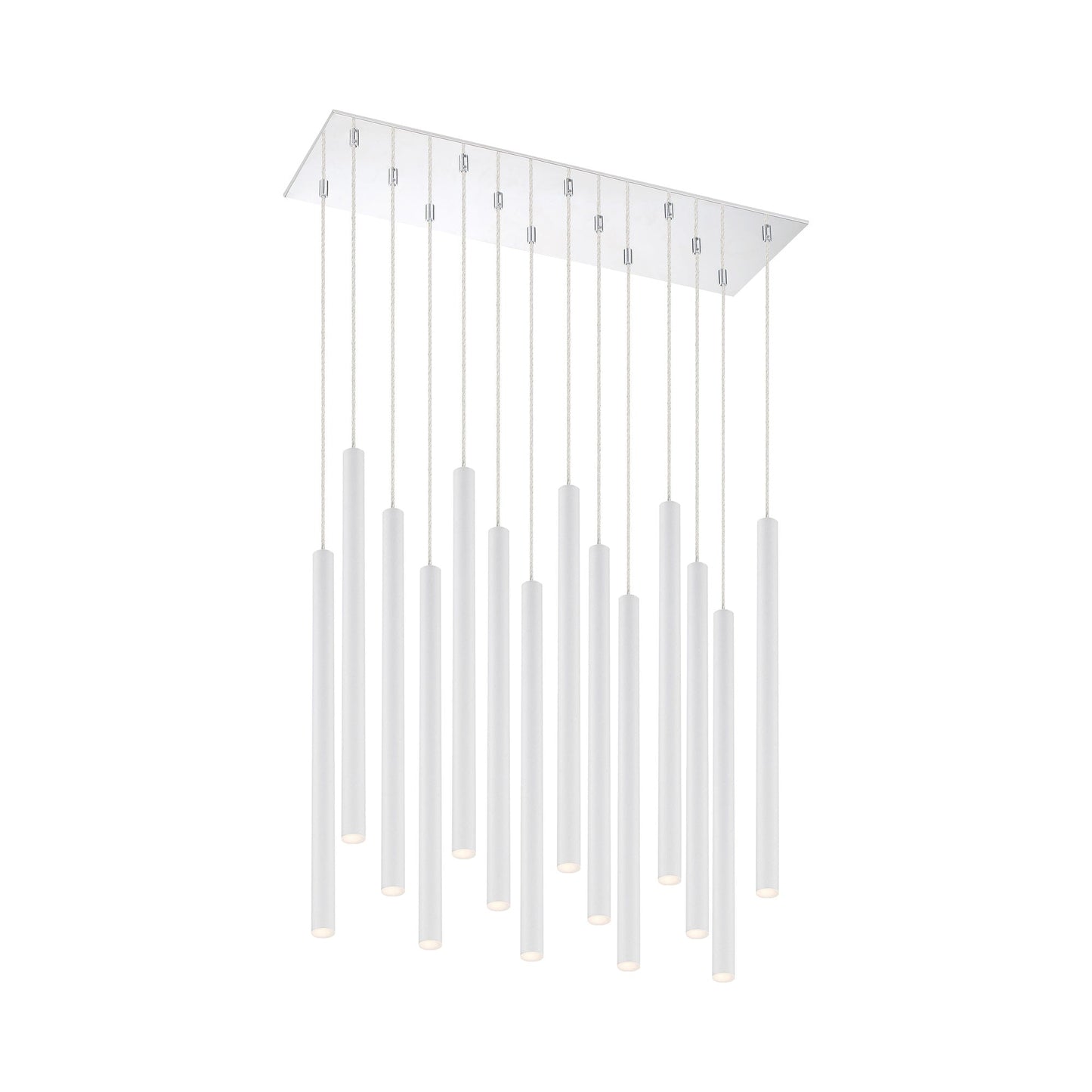 Forest LED Rectangle Chandelier in Chrome/Matte White (14-Light/24-Inch).