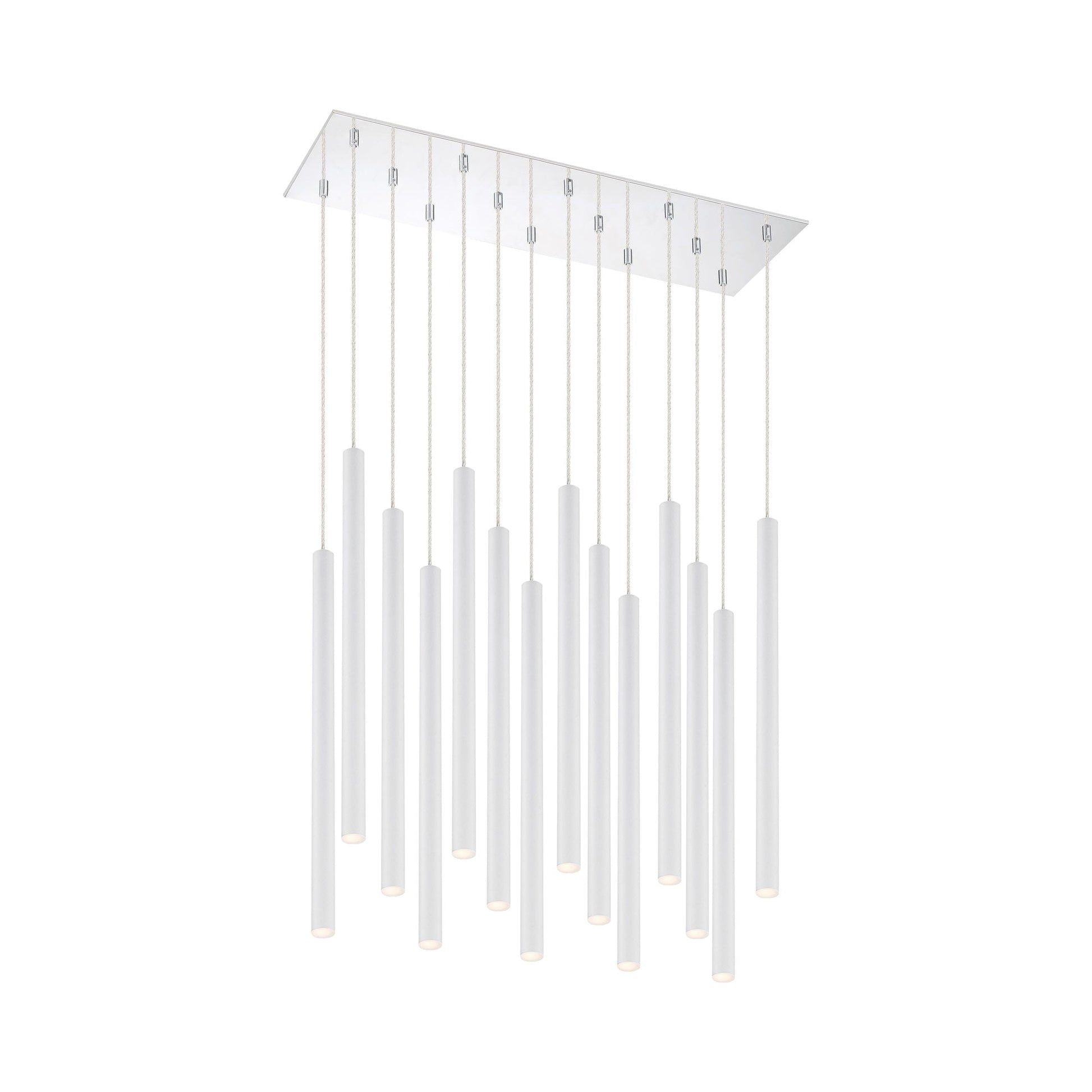 Forest LED Rectangle Chandelier in Chrome/Matte White (14-Light/24-Inch).