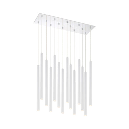 Forest LED Rectangle Chandelier in Chrome/Matte White (14-Light/24-Inch).