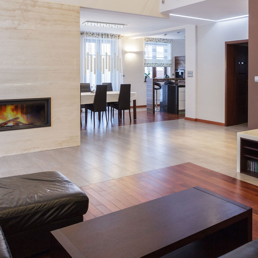 Forest LED Rectangle Chandelier in dining room.