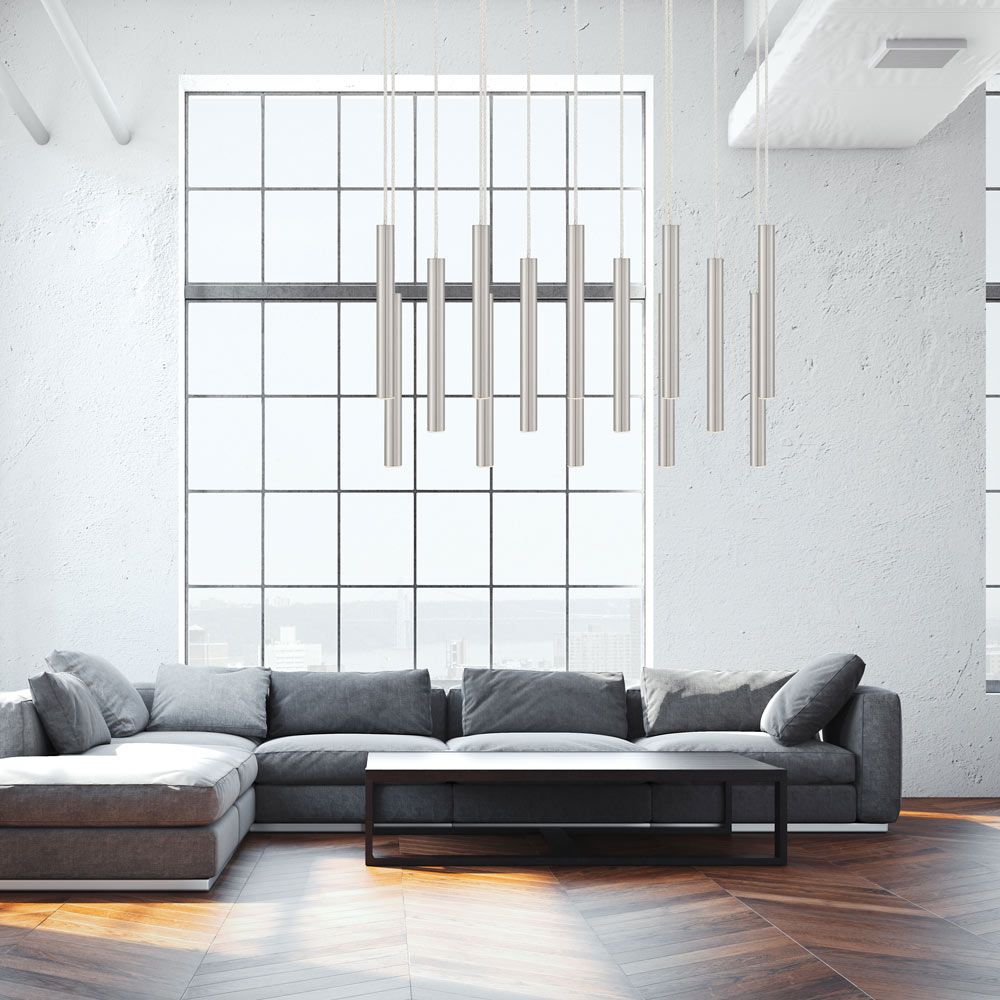 Forest LED Rectangle Chandelier in living room.