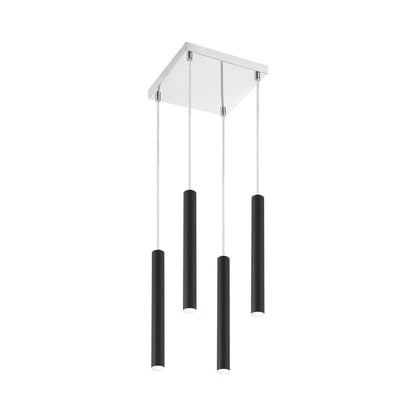 Forest LED Square Chandelier in Chrome/Matte Black (4-Light/12-Inch).