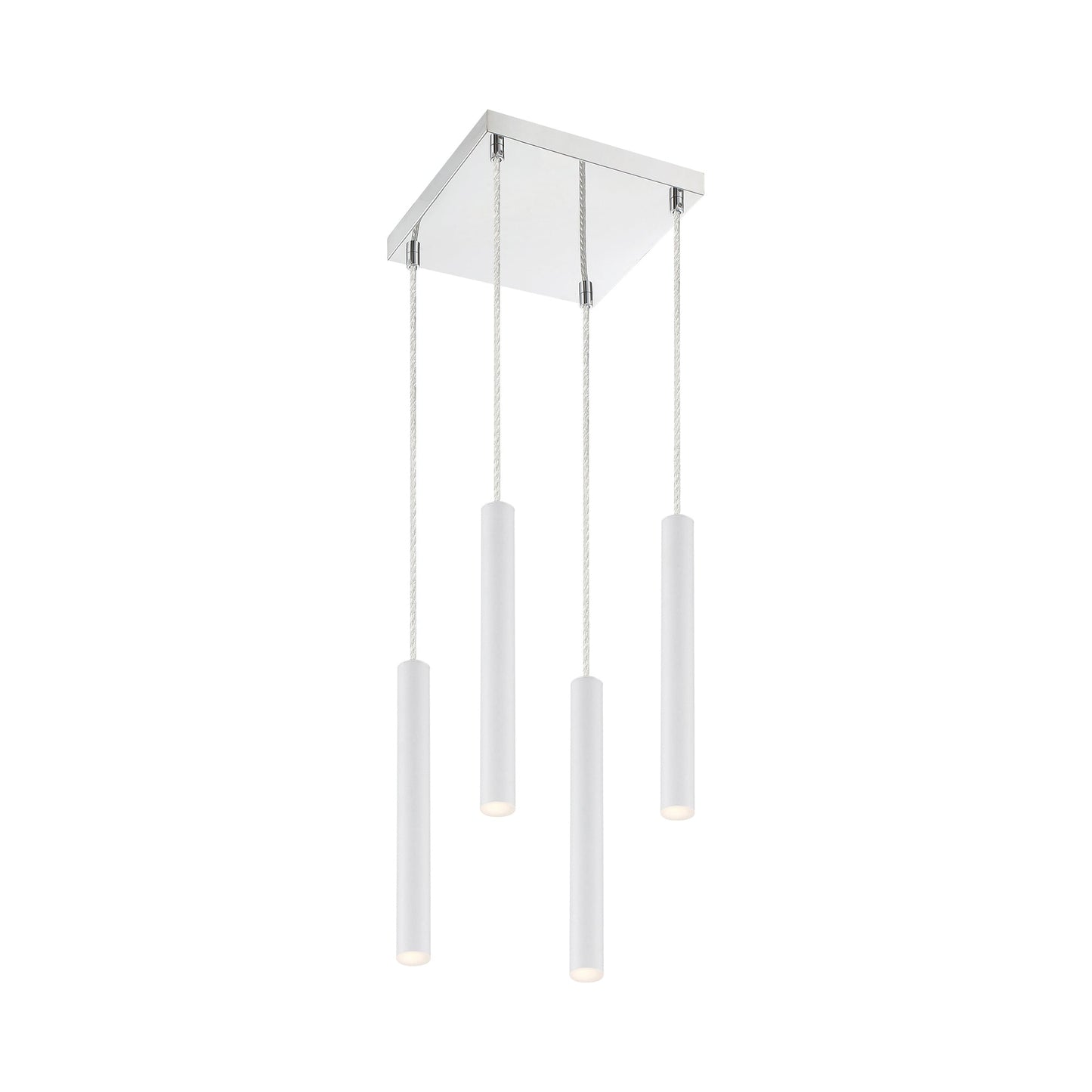 Forest LED Square Chandelier in Chrome/Matte White (4-Light/12-Inch).