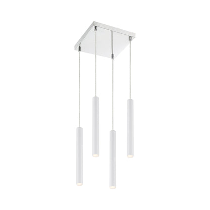 Forest LED Square Chandelier in Chrome/Matte White (4-Light/12-Inch).