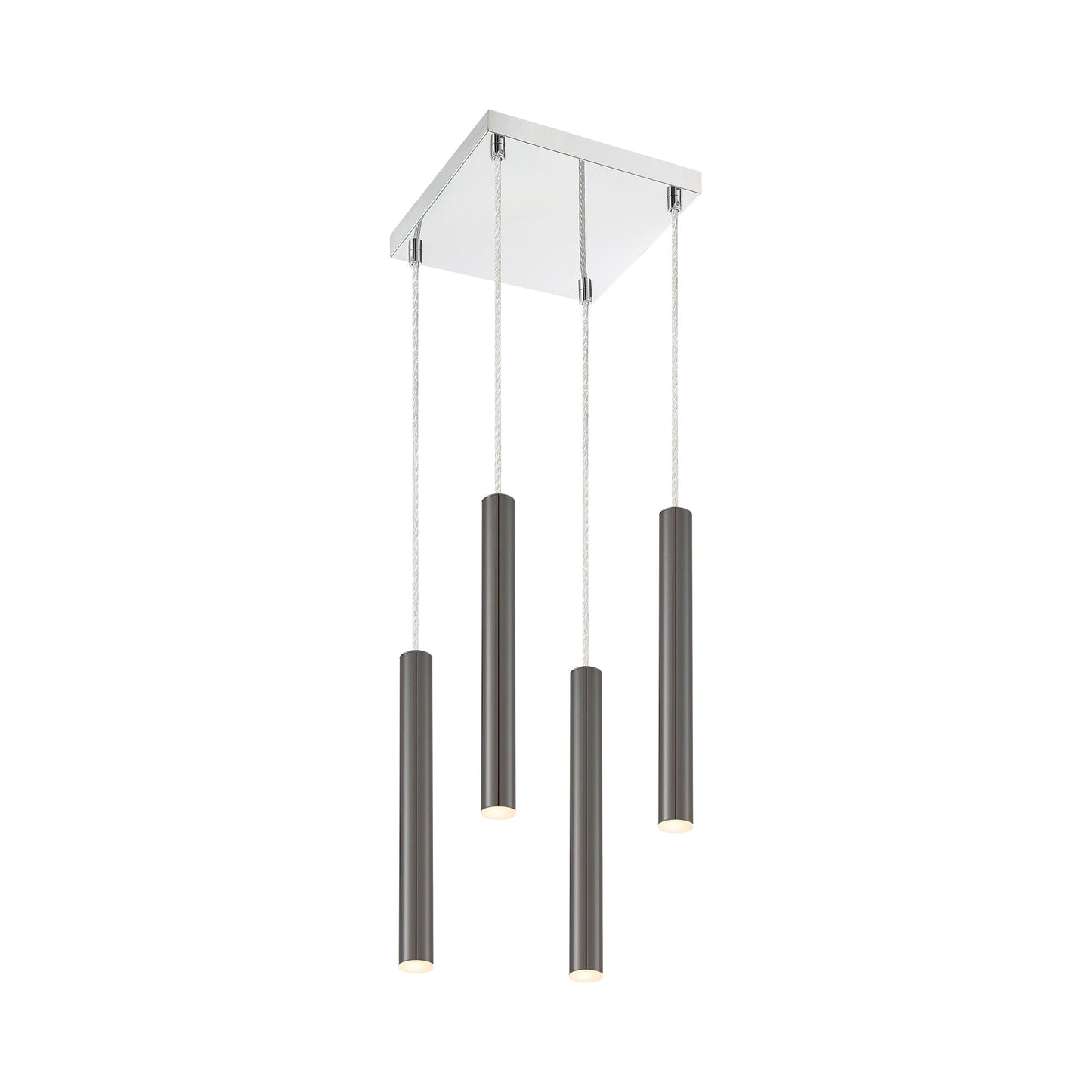 Forest LED Square Chandelier in Chrome/Pearl Black (4-Light/12-Inch).