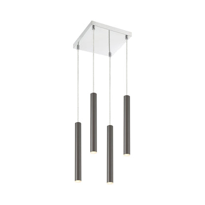 Forest LED Square Chandelier in Chrome/Pearl Black (4-Light/12-Inch).