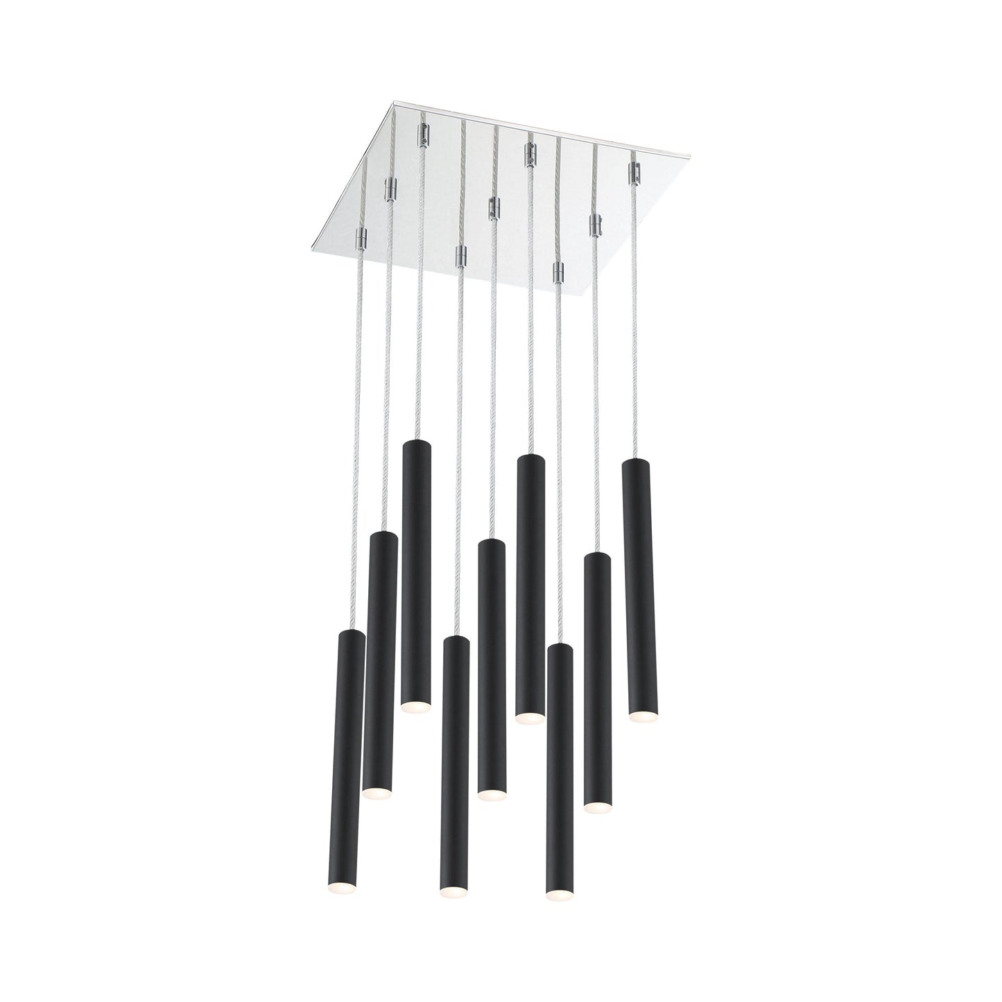 Forest LED Square Chandelier in Chrome/Matte Black (9-Light/12-Inch).