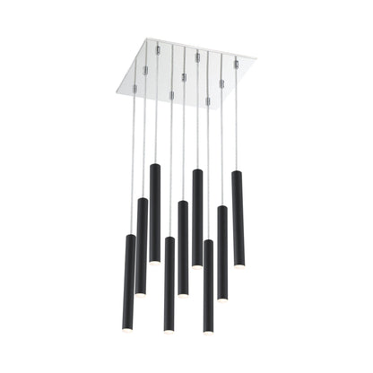 Forest LED Square Chandelier in Chrome/Matte Black (9-Light/12-Inch).