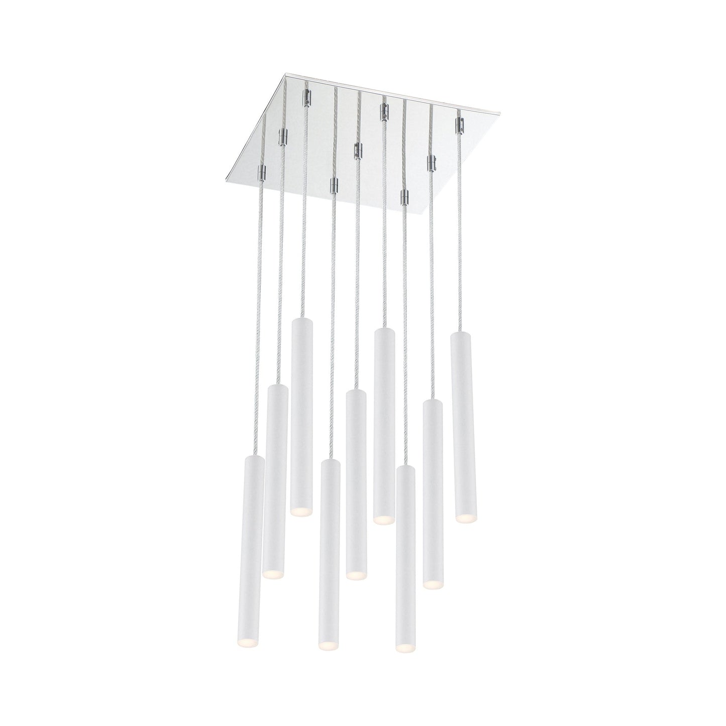 Forest LED Square Chandelier in Chrome/Matte White (9-Light/12-Inch).