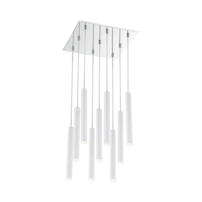 Forest LED Square Chandelier in Chrome/Matte White (9-Light/12-Inch).
