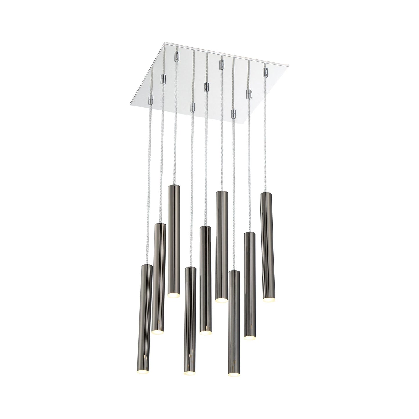 Forest LED Square Chandelier in Chrome/Pearl Black (9-Light/12-Inch).